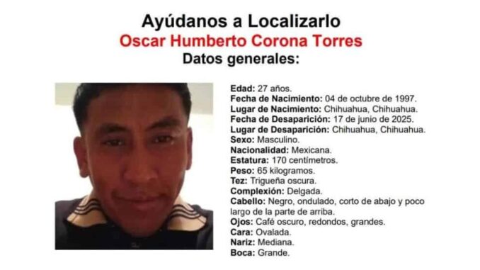 Mantiene Fiscalía Zona Centro búsqueda de Óscar Humberto Corona Torres