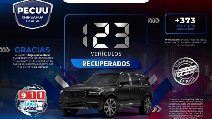 Recuperó Policía Municipal 123 automóviles robados de enero a mayo en la ciudad