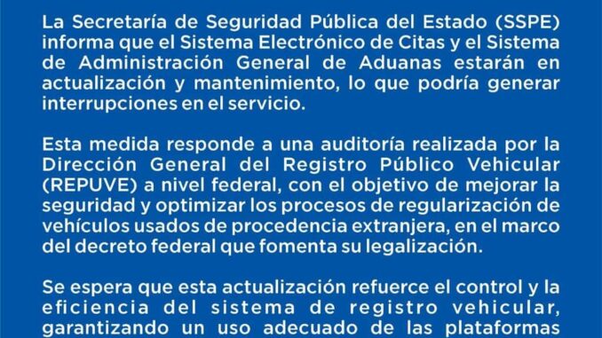 Estará fuera de servicio sistema de citas y REPUVE por auditoria
